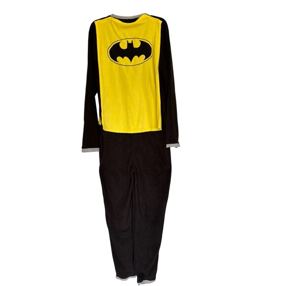 DC Comics BATMAN Fleece Zip Up Pajama Suit Costume w/ Cape Men M Black/Yellow - Picture 4 of 10